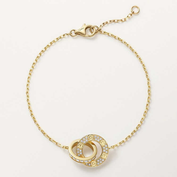 CTSV036 18k Gold LOVE bracelet, on chain, paved - ccjewelryacc