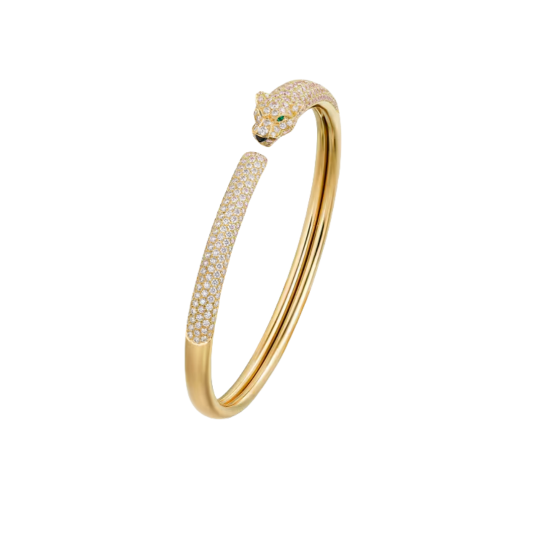 CTSV033 18K Gold Panthère de Cartier bracelet, small model, half-paved - ccfashionjewelry