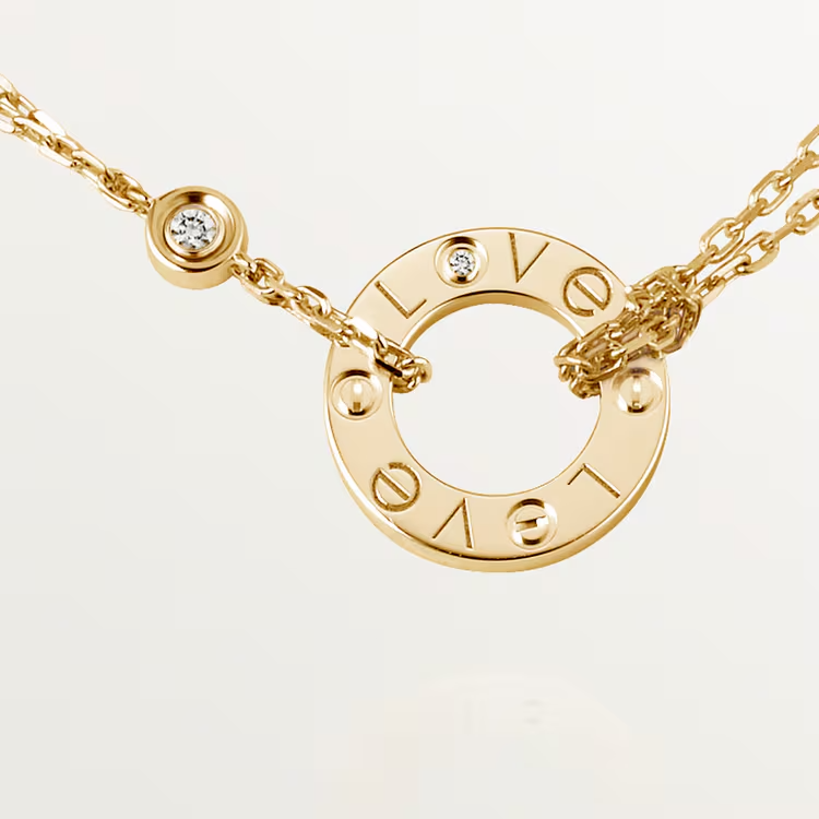 CTNV006 18K Gold LOVE pendant Necklace 2 diamonds - ccjewelryacc