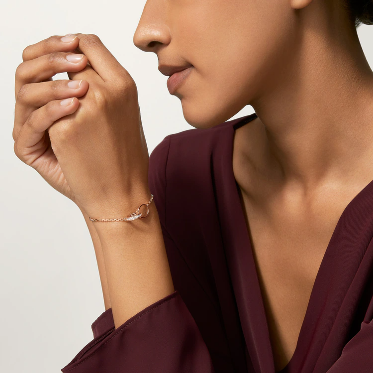 CTSV034 18k Gold LOVE bracelet, on chain, half-paved - ccjewelryacc