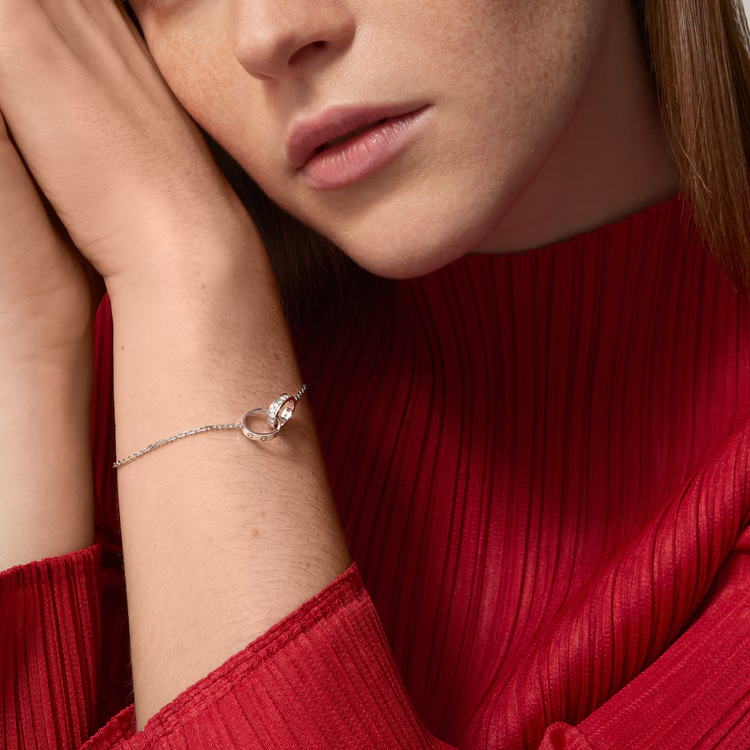 CTSV034 18k Gold LOVE bracelet, on chain, half-paved - ccjewelryacc