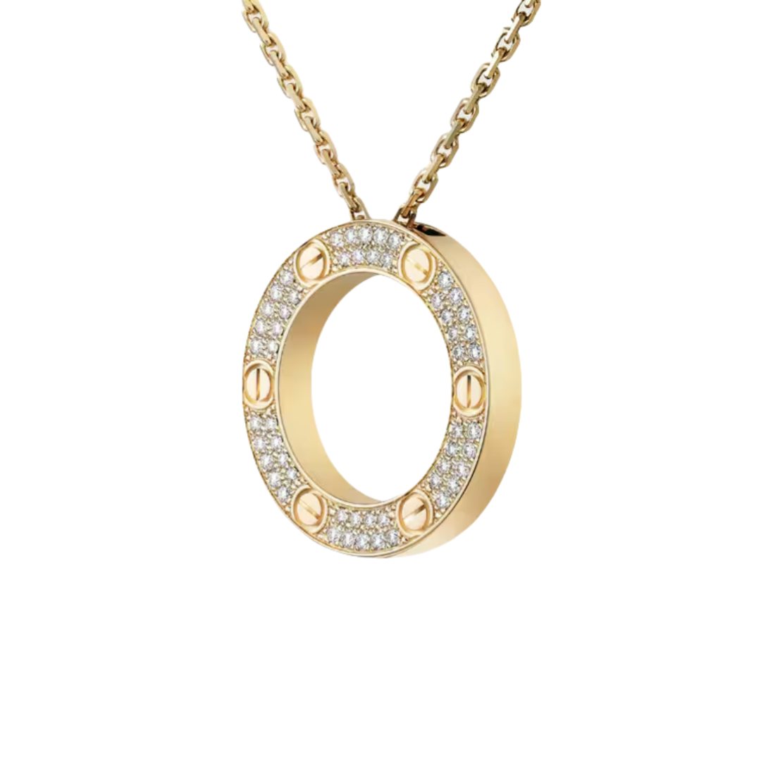 CTNV011 18K Gold LOVE pendant Necklace, paved - ccfashionjewelry