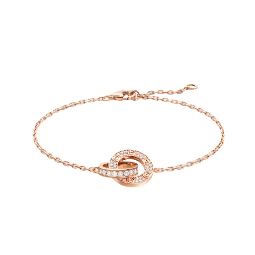 CTSV036 18k Gold LOVE bracelet, on chain, paved - ccjewelryacc
