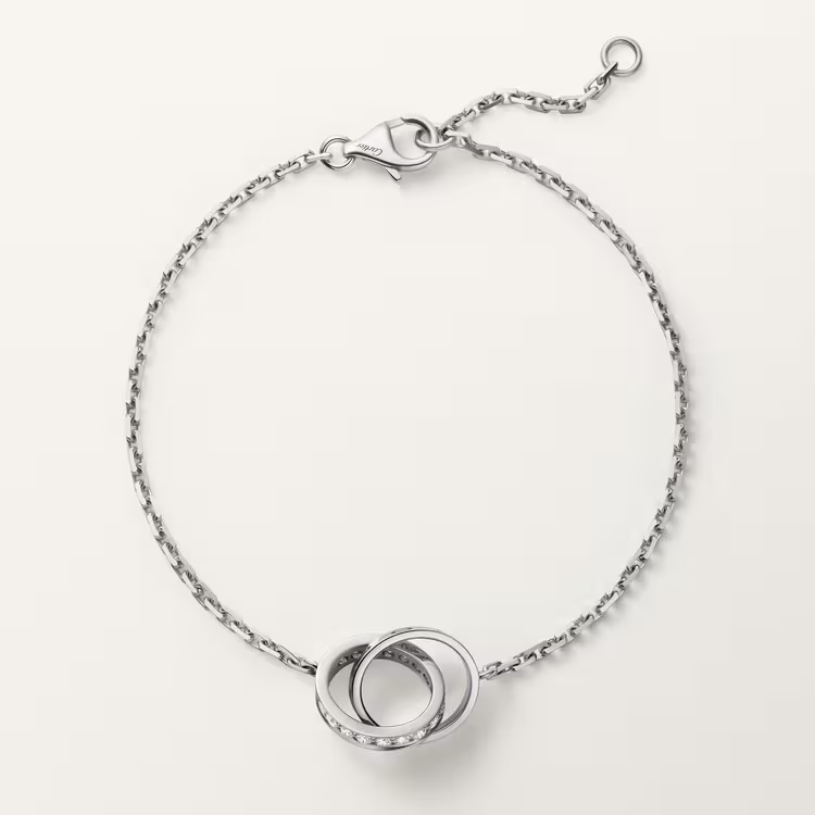 CTSV034 18k Gold LOVE bracelet, on chain, half-paved - ccjewelryacc