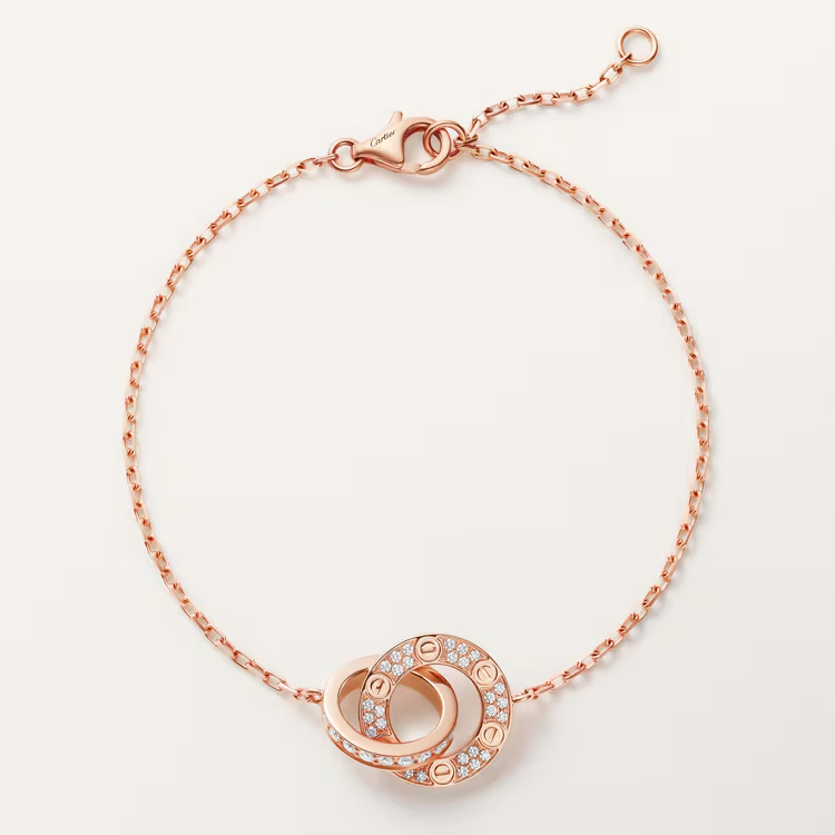 CTSV036 18k Gold LOVE bracelet, on chain, paved - ccjewelryacc