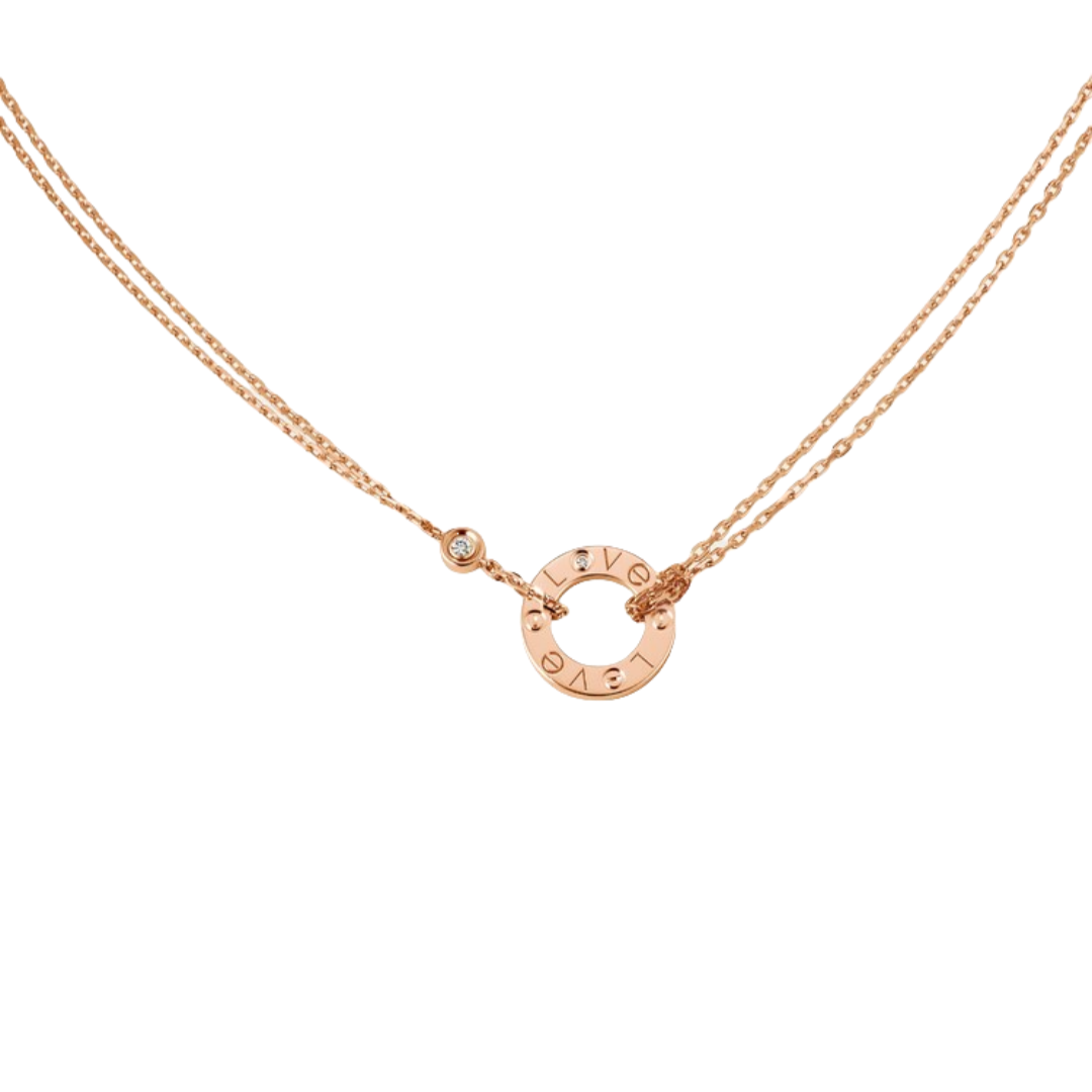 CTNV006 18K Gold LOVE pendant Necklace 2 diamonds - ccjewelryacc