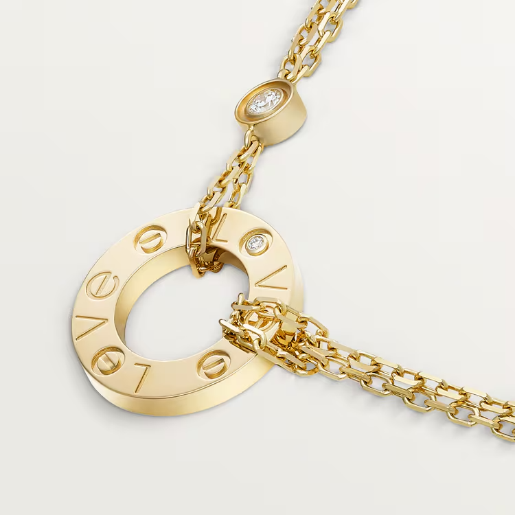 CTNV006 18K Gold LOVE pendant Necklace 2 diamonds - ccjewelryacc