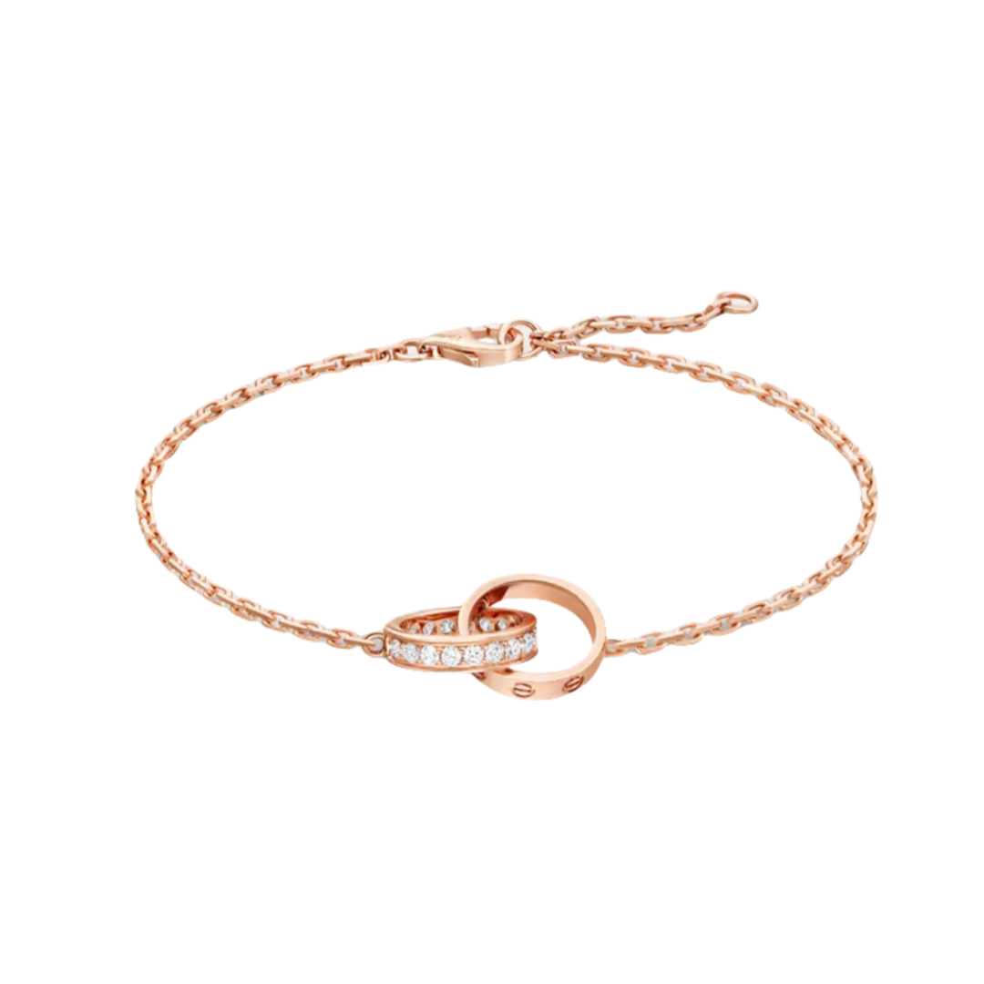 CTSV034 18k Gold LOVE bracelet, on chain, half-paved - ccjewelryacc