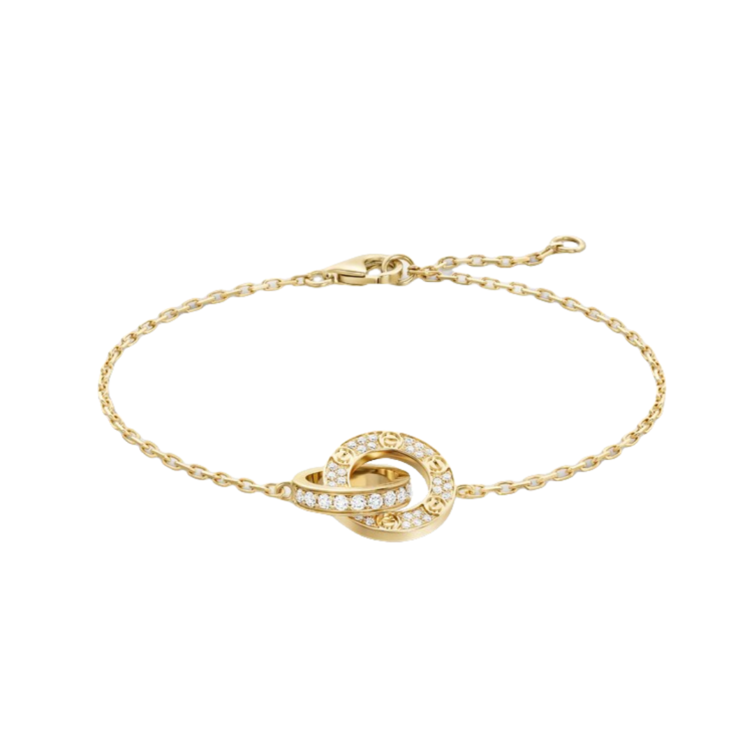 CTSV036 18k Gold LOVE bracelet, on chain, paved - ccjewelryacc