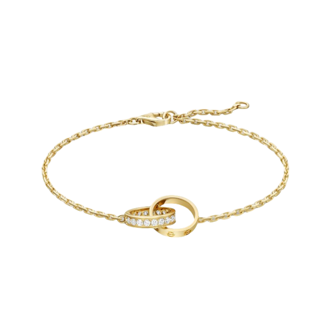 CTSV034 18k Gold LOVE bracelet, on chain, half-paved - ccjewelryacc