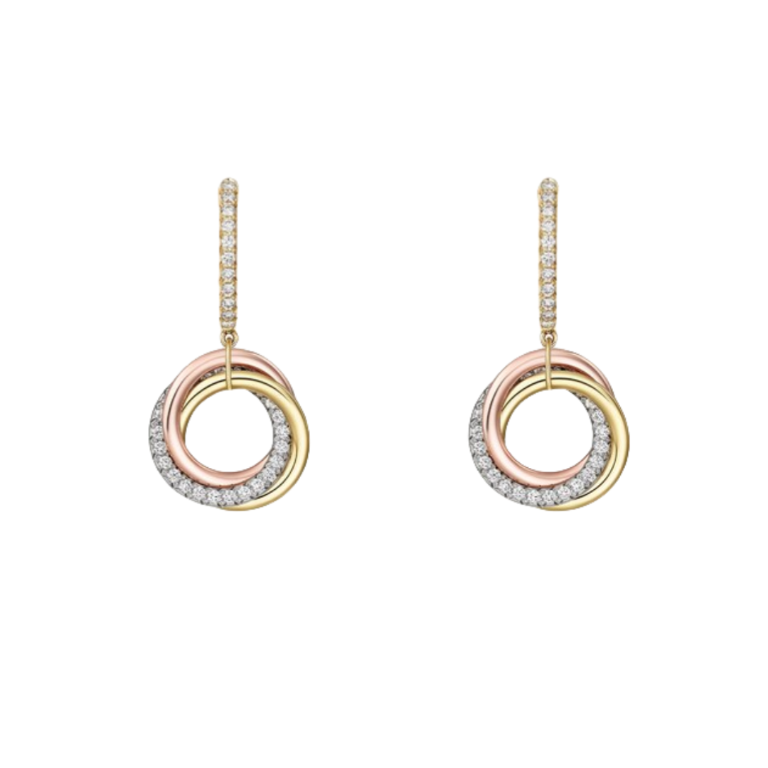 CTEV056 18K Trinity earrings, half-paved - ccjewelryacc