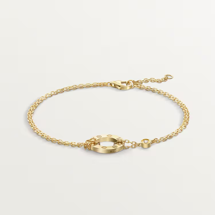 CTSV037 18k Gold LOVE bracelet, on chain, 2 diamonds - ccfashionjewelry