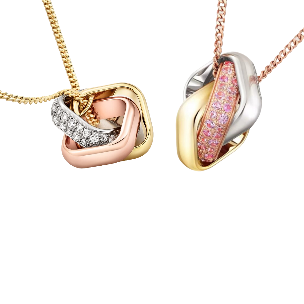 CTNV002 18K Gold Trinity pendant, cushion-shaped, half-paved - ccfashionjewelry