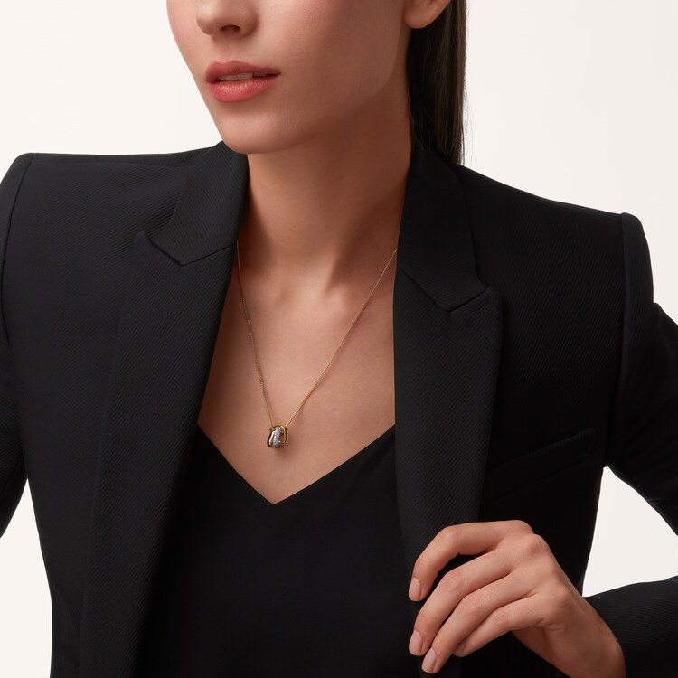 CTNV002 18K Gold Trinity pendant, cushion-shaped, half-paved - ccjewelryacc