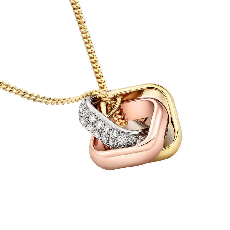 CTNV002 18K Gold Trinity pendant, cushion-shaped, half-paved - ccjewelryacc