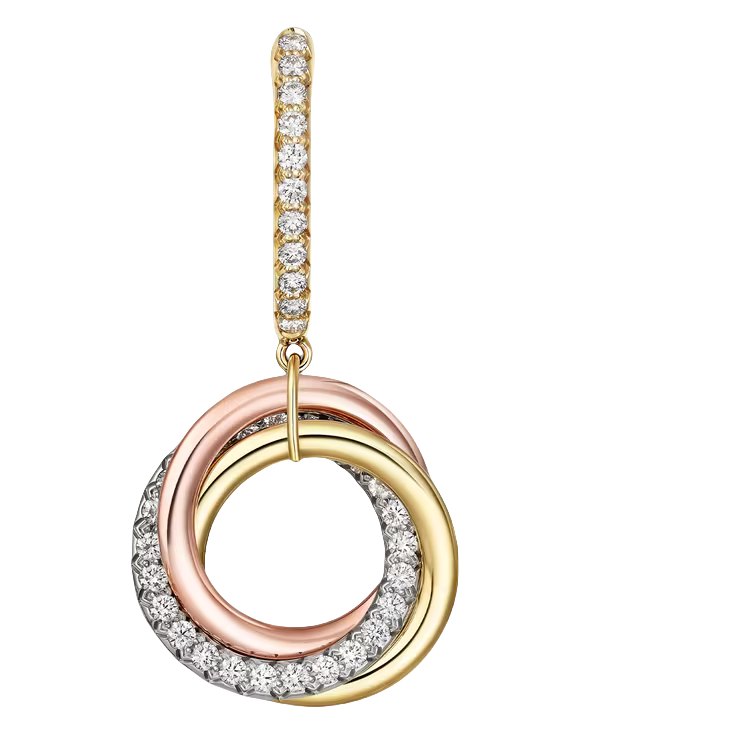 CTEV056 18K Trinity earrings, half-paved - ccjewelryacc