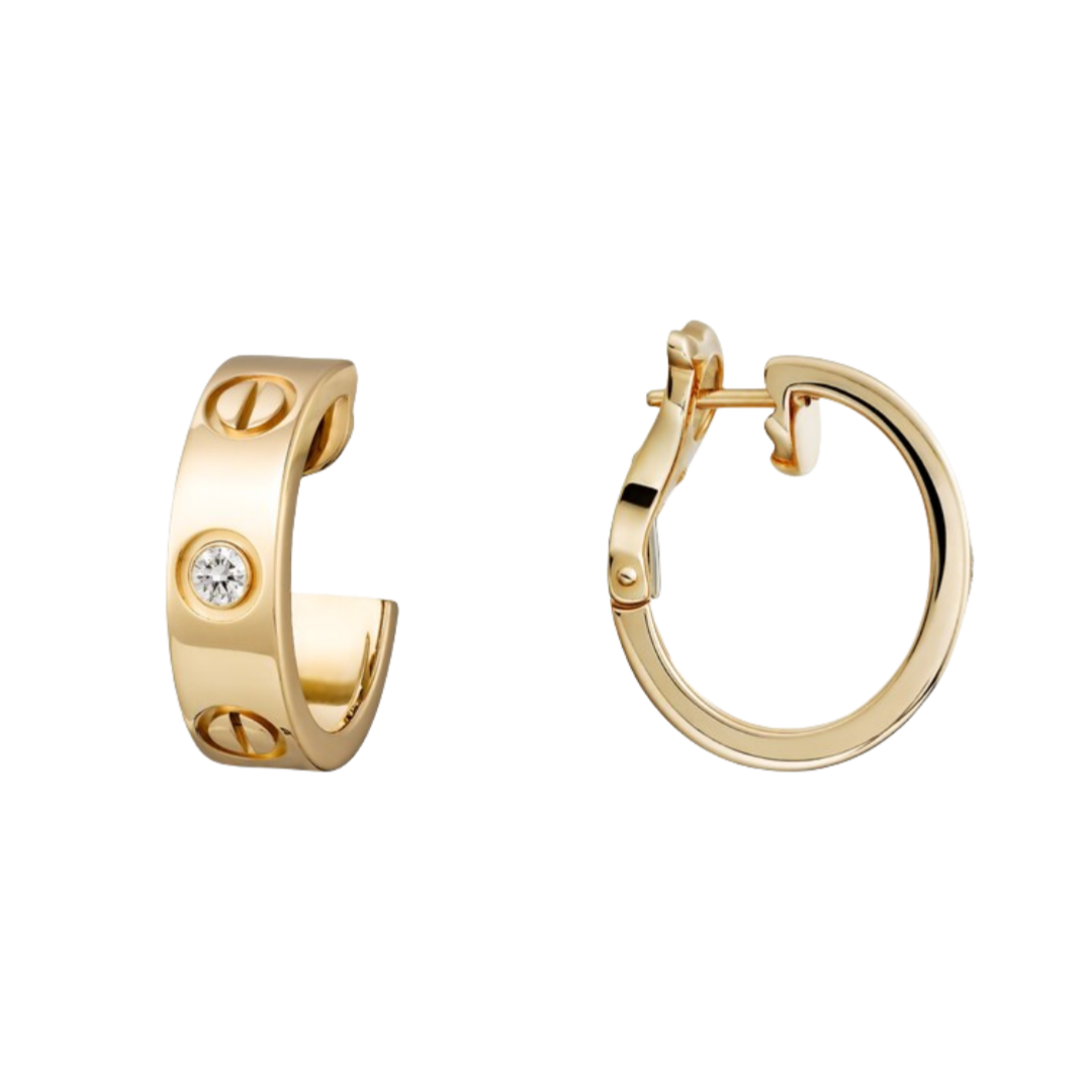 CTEV025 18K LOVE hoop earrings, classic model, diamonds 5.5mm - ccfashionjewelry