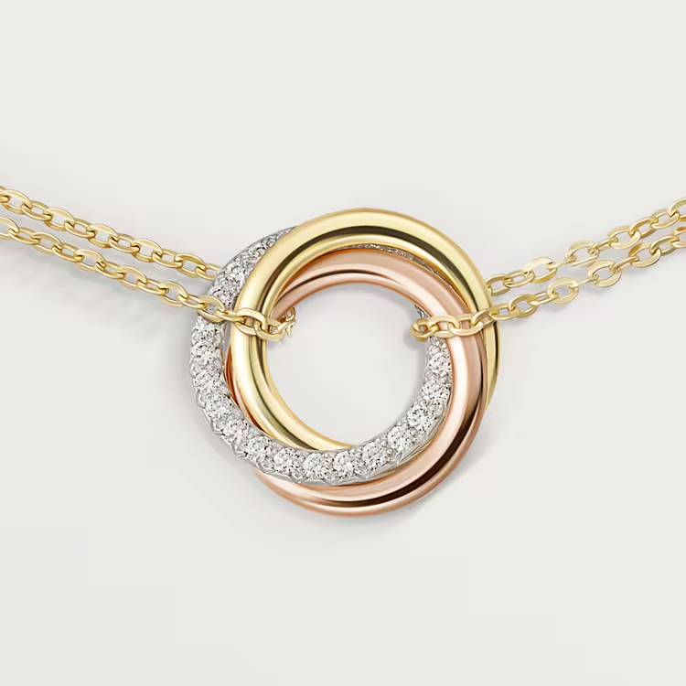 CTSV038 18k Gold Trinity bracelet, on chain, diamonds - ccfashionjewelry