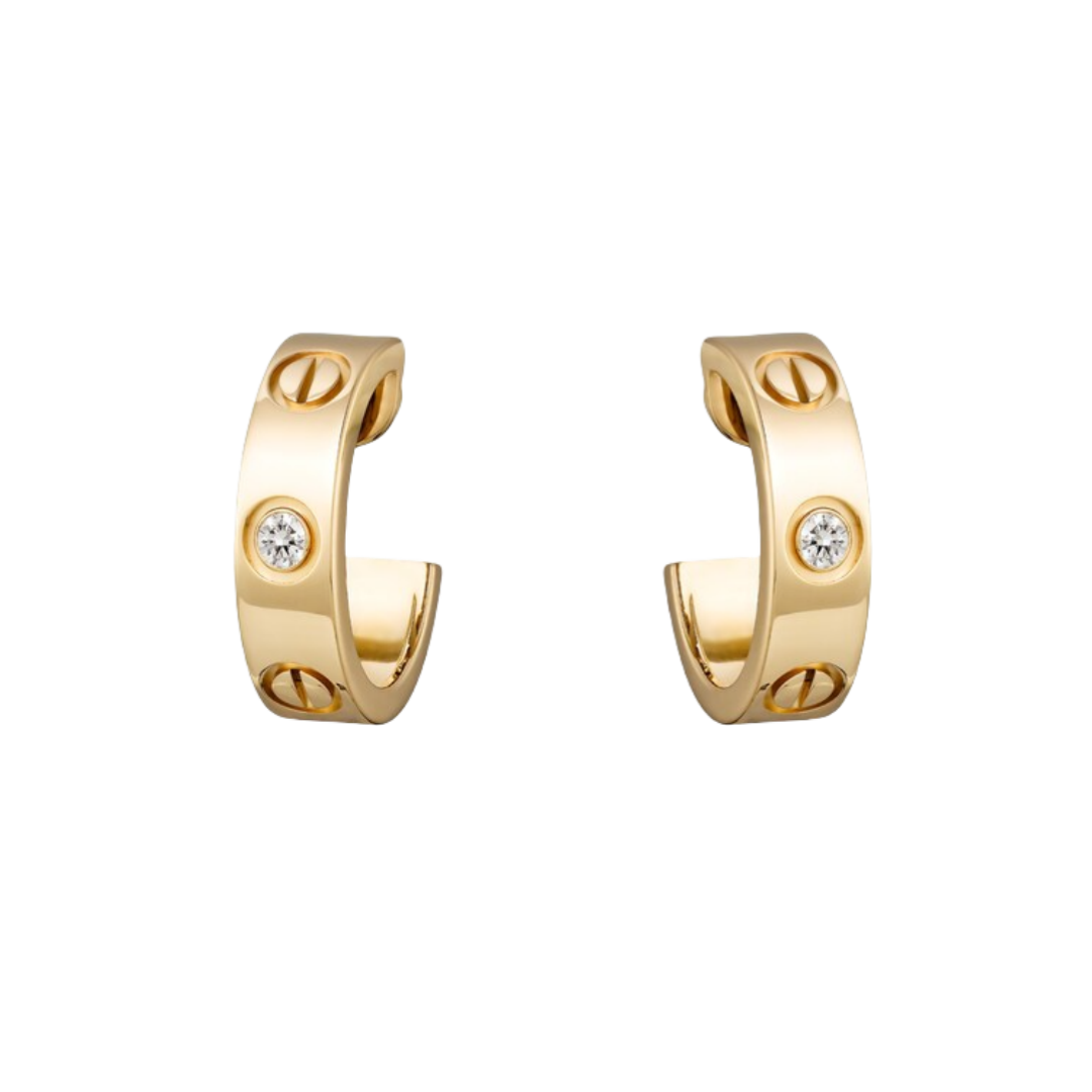 CTEV025 18K LOVE hoop earrings, classic model, diamonds 5.5mm - ccjewelryacc