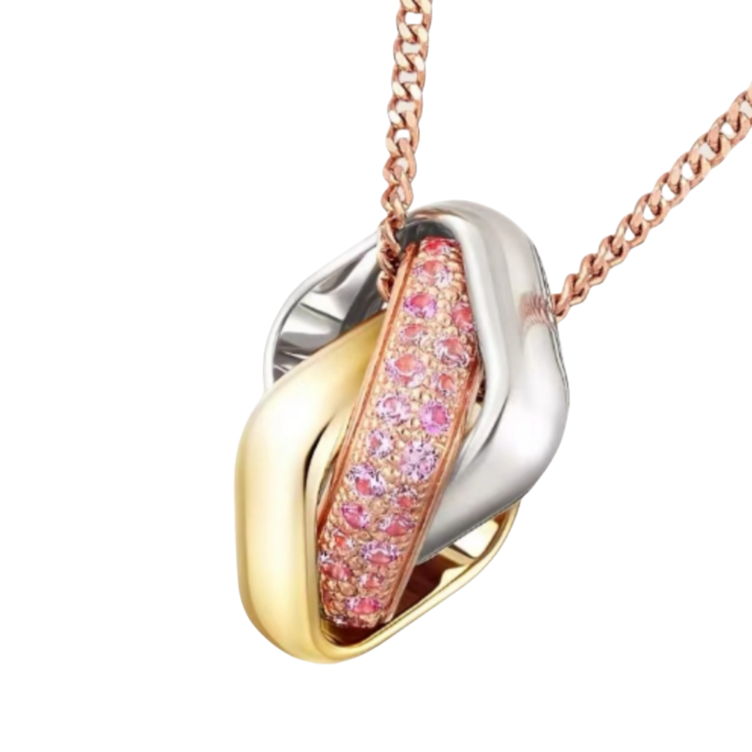 CTNV002 18K Gold Trinity pendant, cushion-shaped, half-paved - ccfashionjewelry