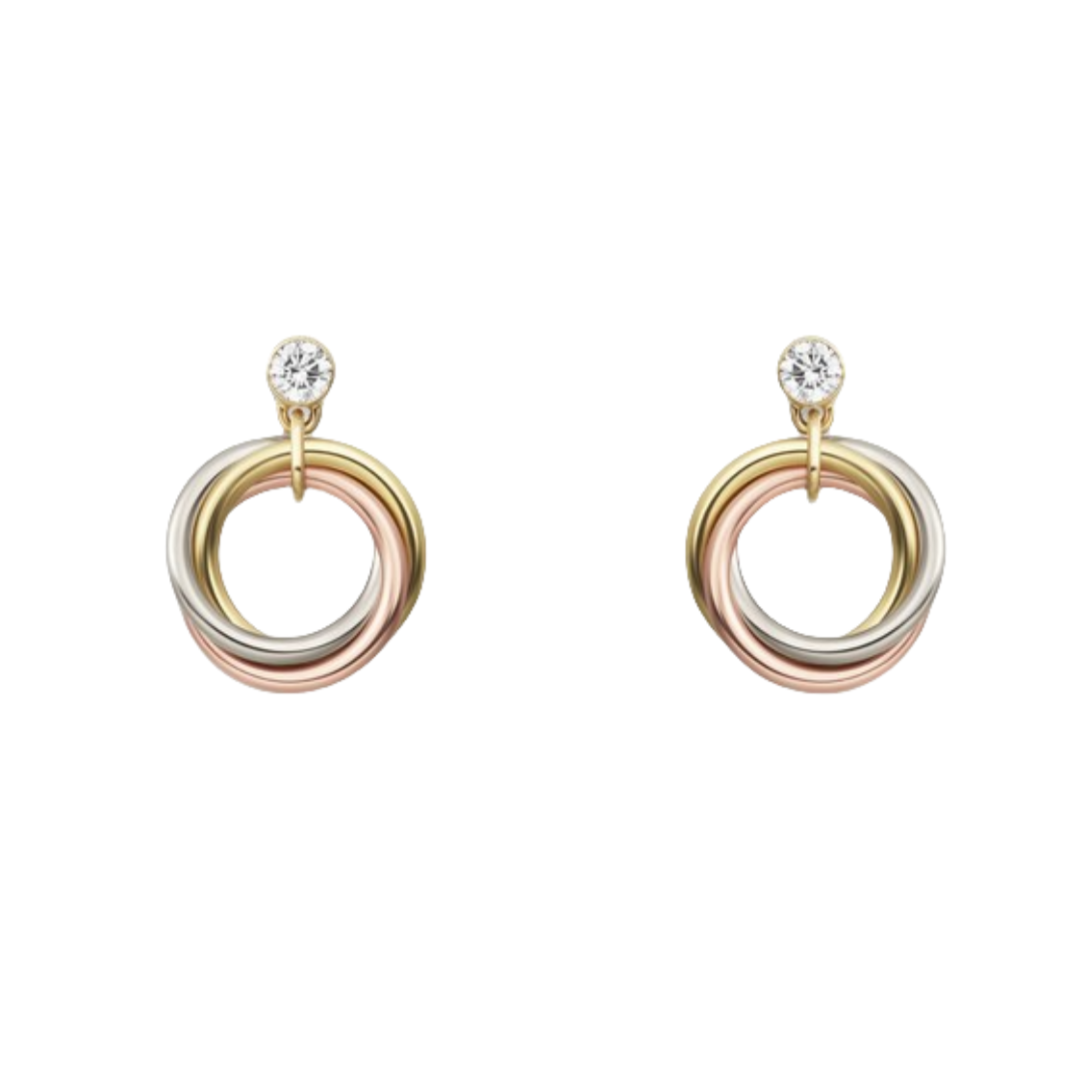 CTEV051 18K Trinity earrings, brilliant-cut diamonds - ccfashionjewelry