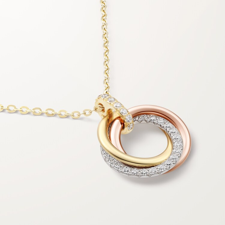 CTNV019 18K Gold Trinity pendant, small model, half-paved - ccfashionjewelry