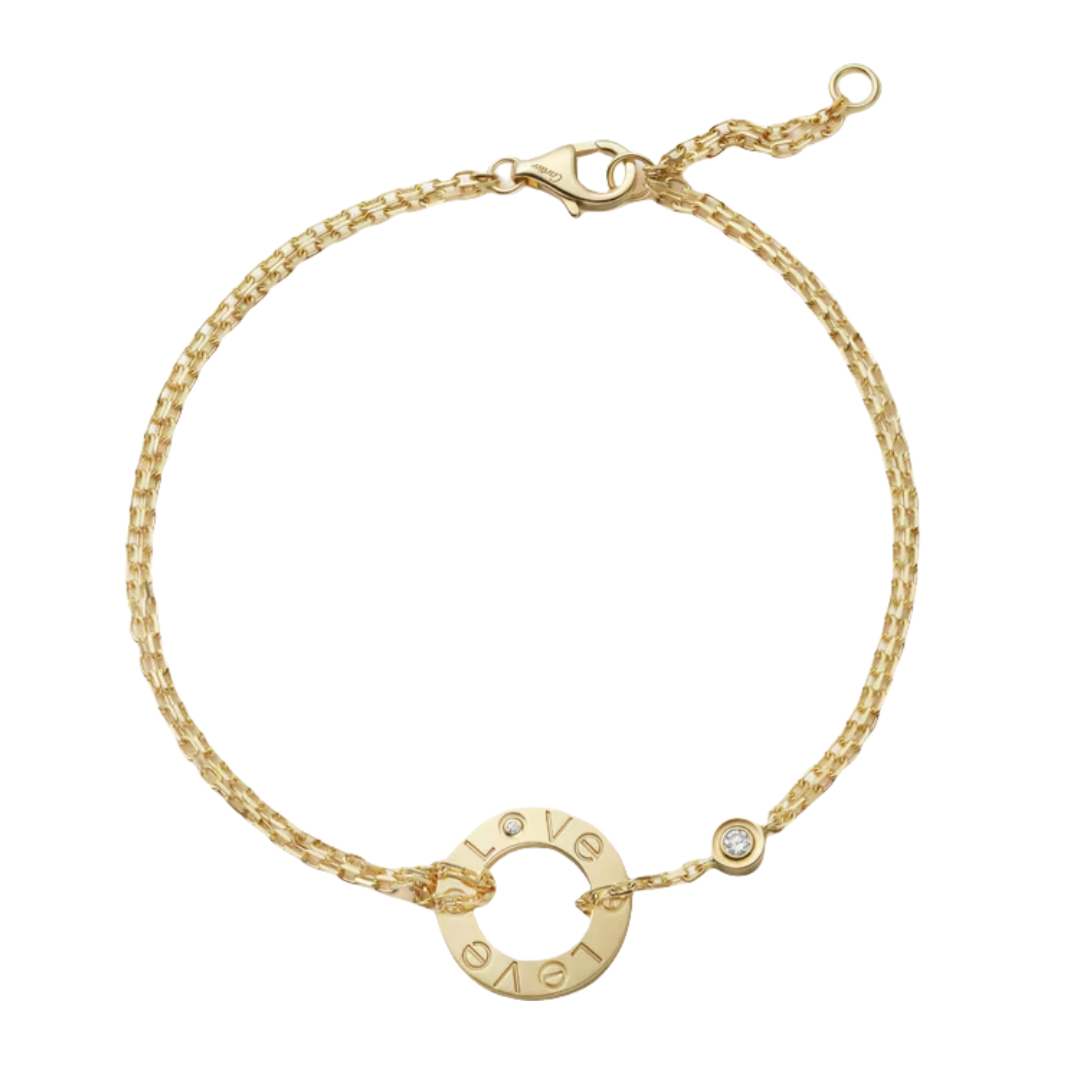 CTSV037 18k Gold LOVE bracelet, on chain, 2 diamonds - ccfashionjewelry