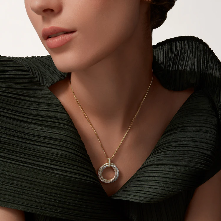 CTNV015 18K Gold Trinity pendant, large model, paved - ccjewelryacc