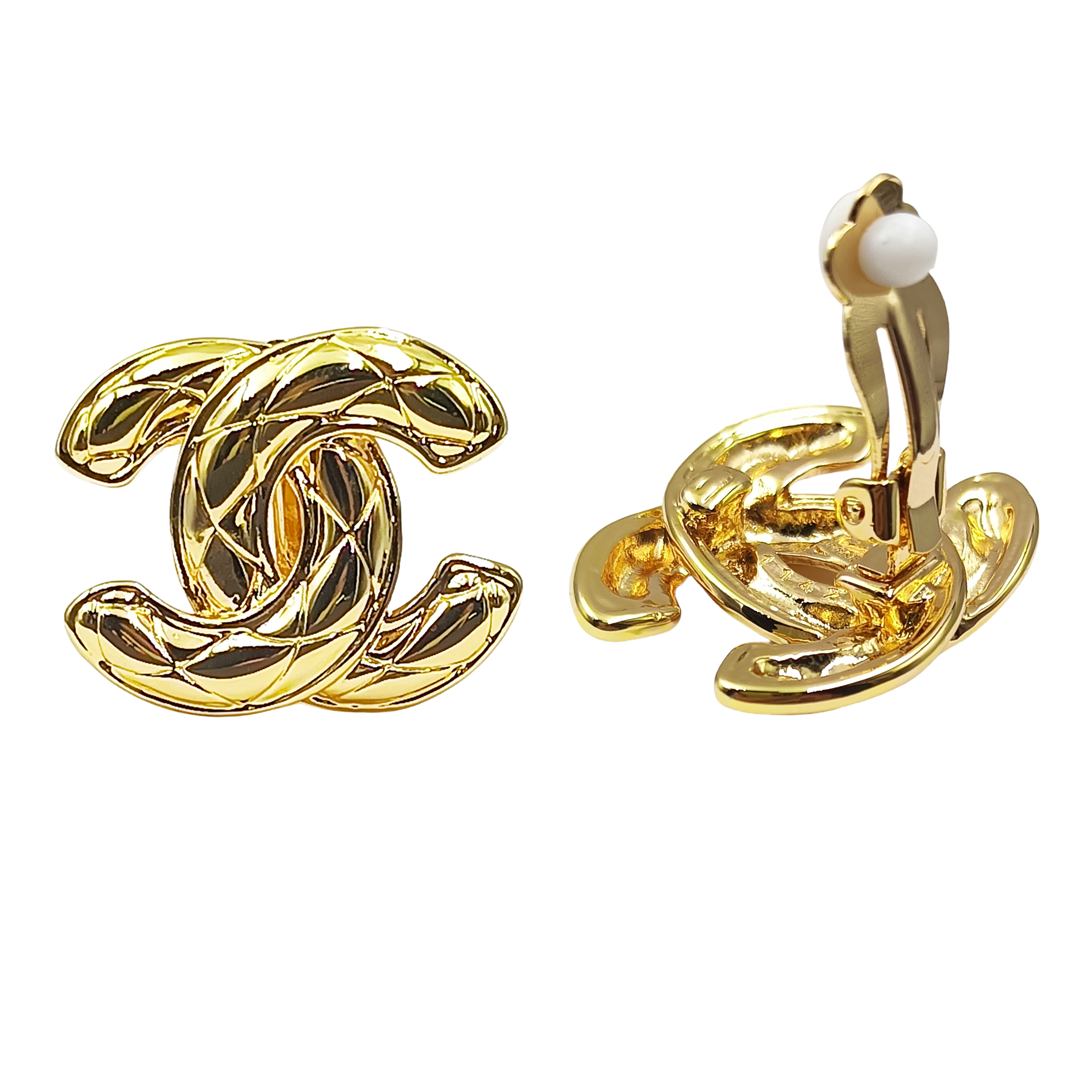 CCE353 Vintage 24k gold chanel cc logo earring clip - ccjewelryacc