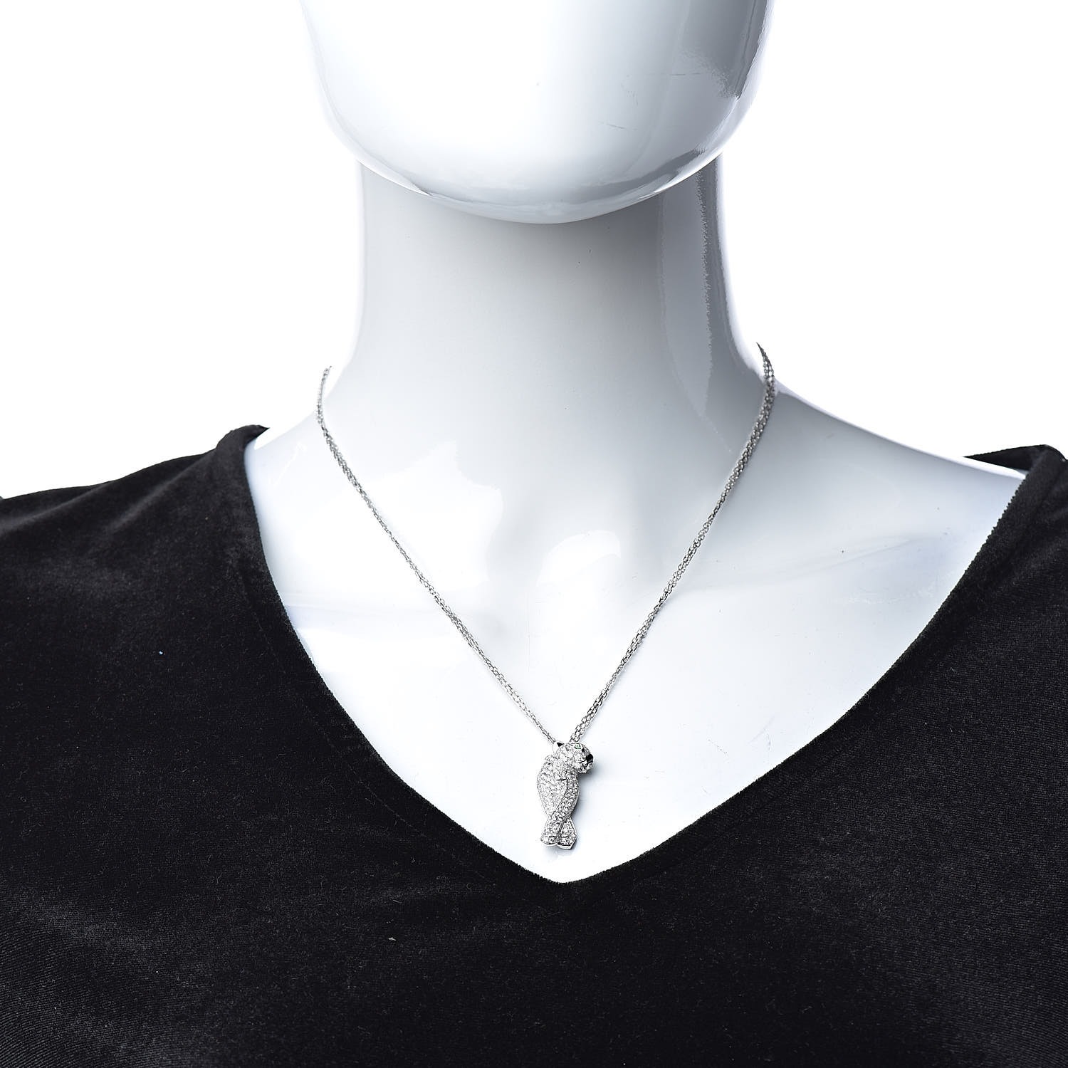 CTNV032 18K White Gold Diamond Onyx Emerald Panthere De Cartier Pendant Necklace - ccjewelryacc