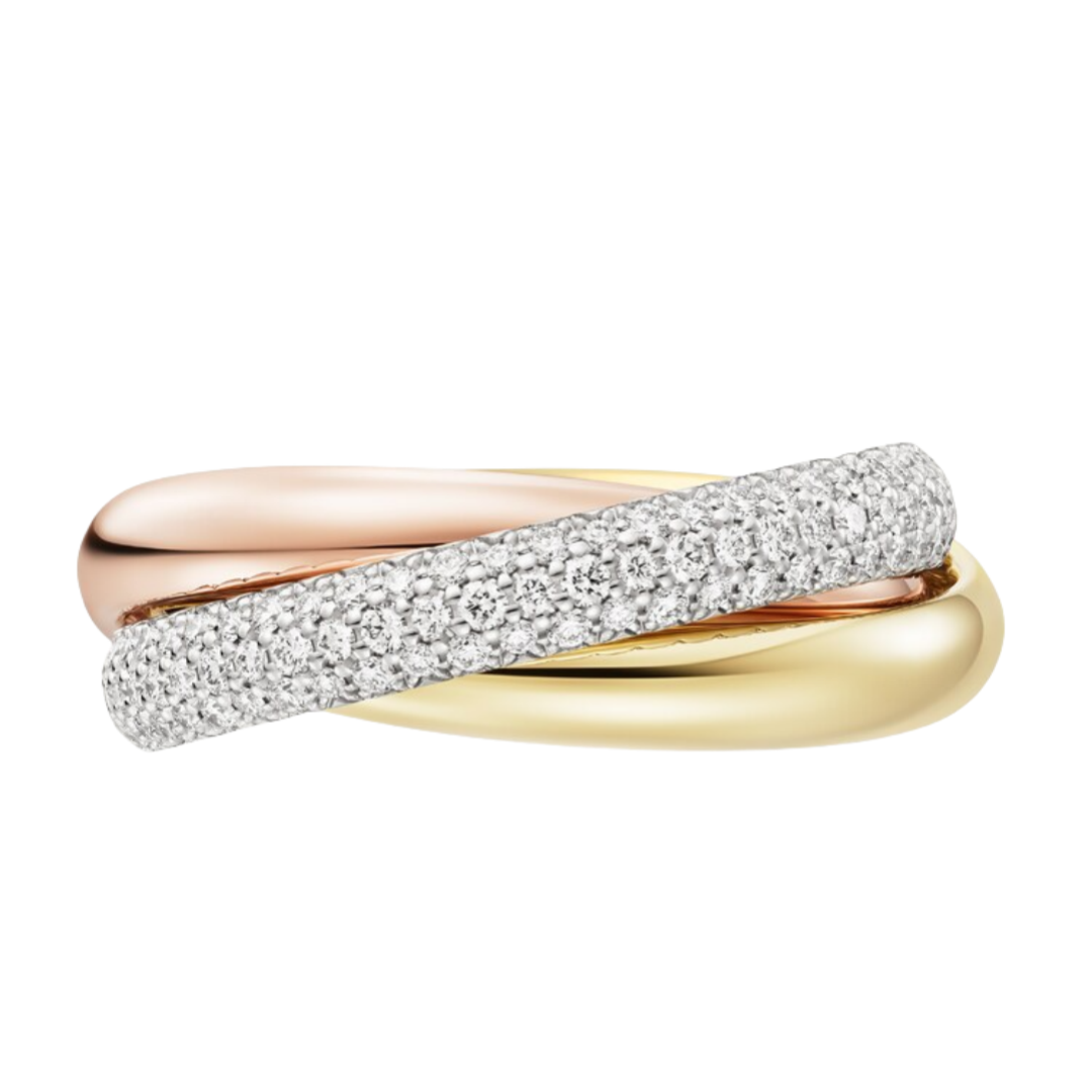 CTRV007 18k gold Trinity ring, classic model, half-paved - ccjewelryacc