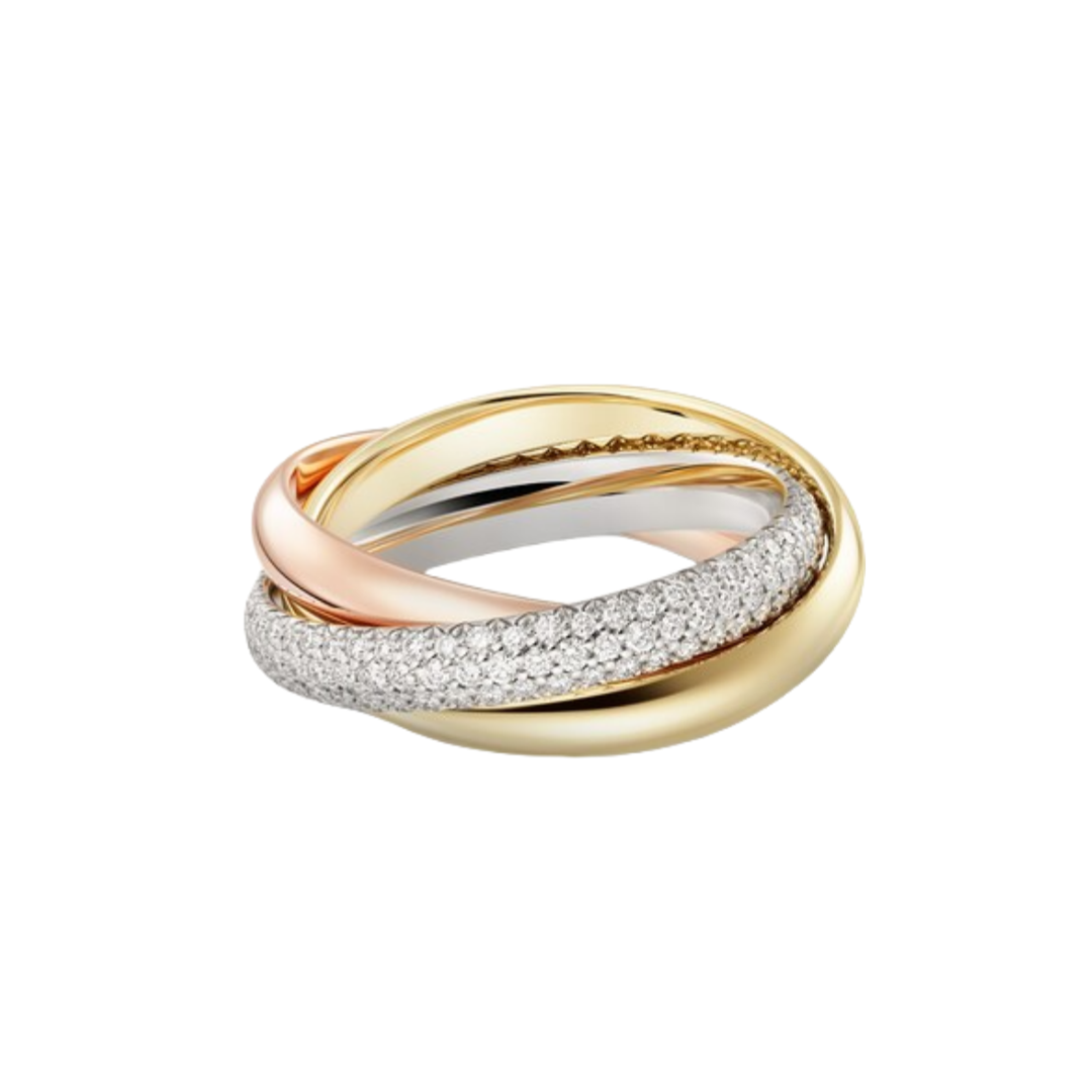 CTRV007 18k gold Trinity ring, classic model, half-paved - ccjewelryacc