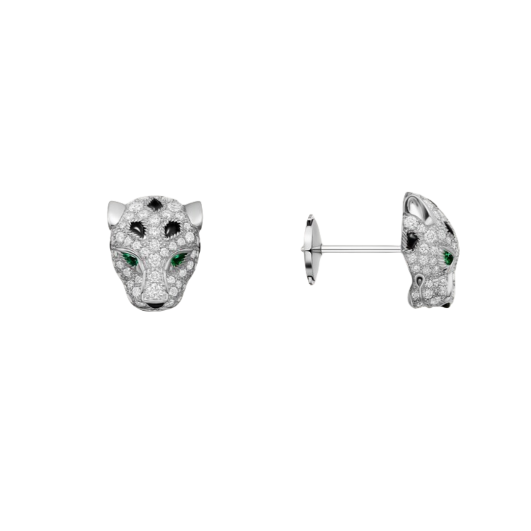 CTEV058 18K White Gold Panthère de Cartier stud earrings, paved - ccjewelryacc