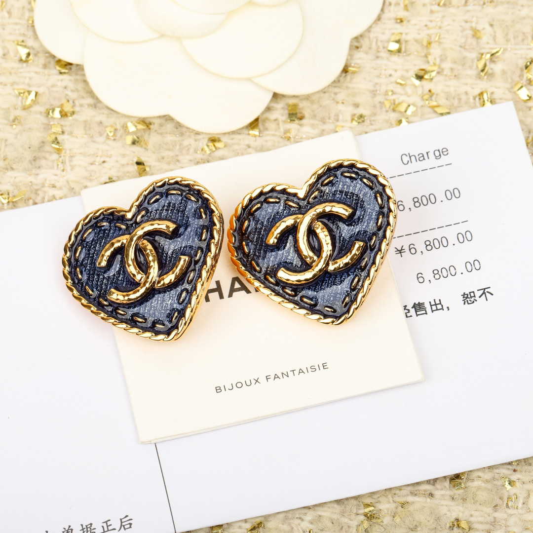 CCE354 Chanel denim heart earring clip - ccjewelryacc
