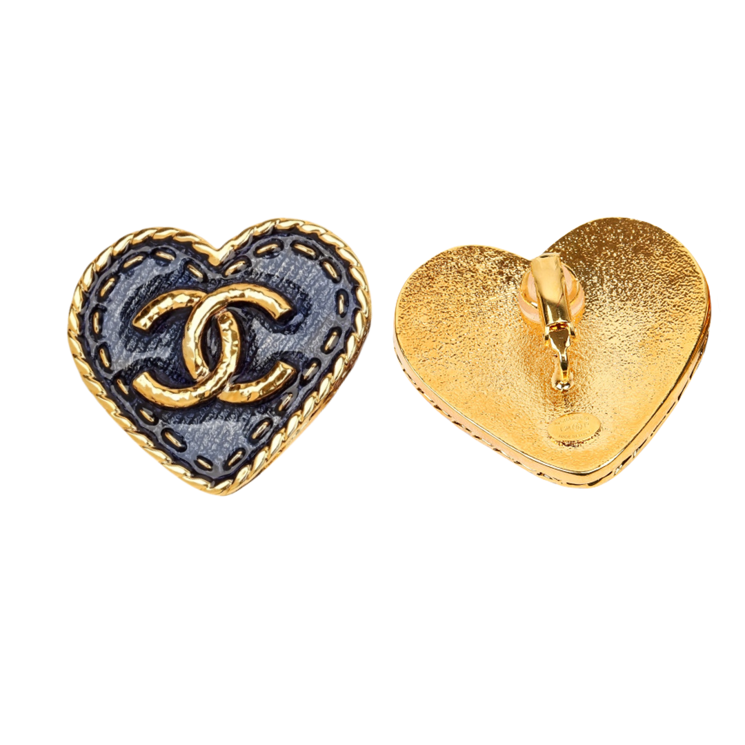 CCE354 Chanel denim heart earring clip - ccjewelryacc