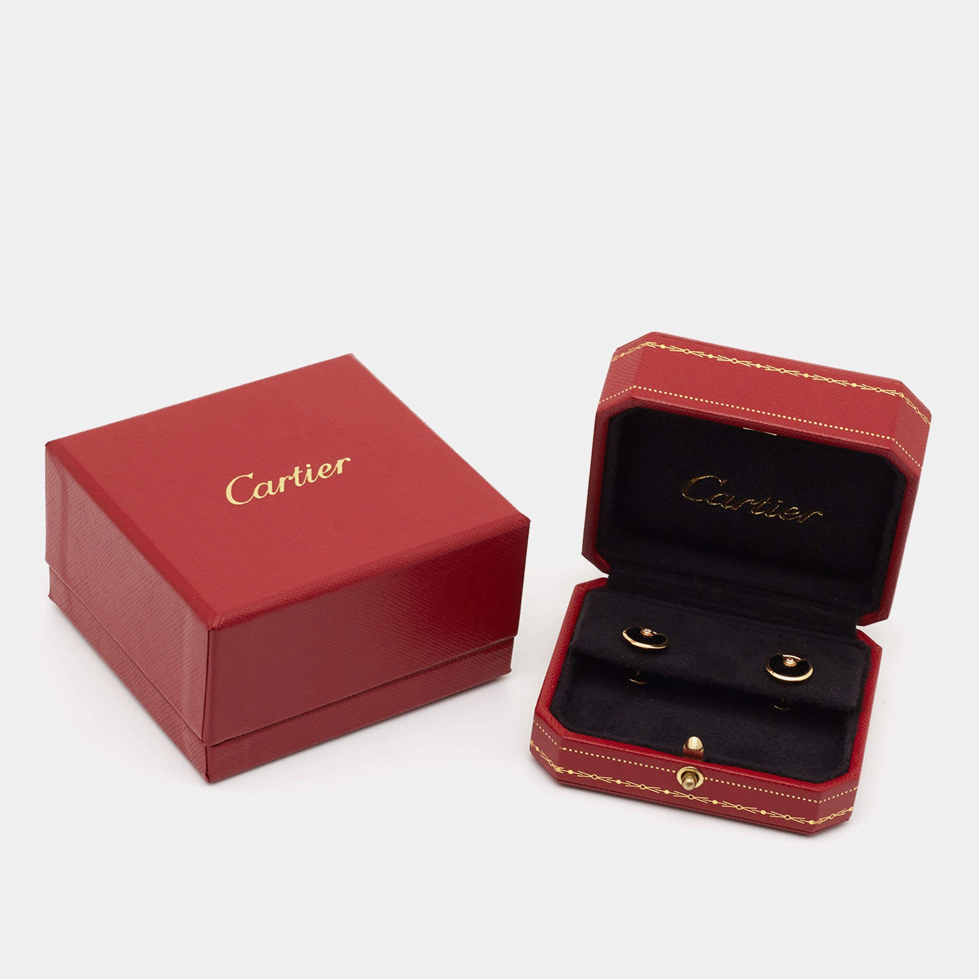 CTEV057 18K Cartier Amulette De Cartier Onyx Diamond Earrings - ccjewelryacc