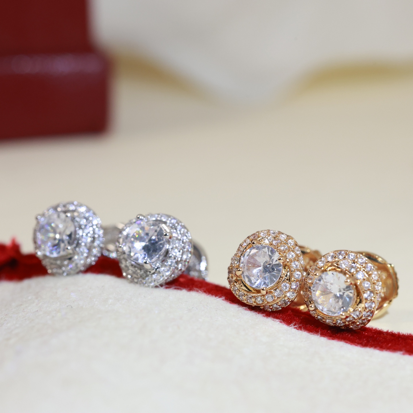 CTEV046 18k TRINITY WHITE GOLD EARRINGS, CLASSIC MODEL, FULL-PAVED - ccjewelryacc