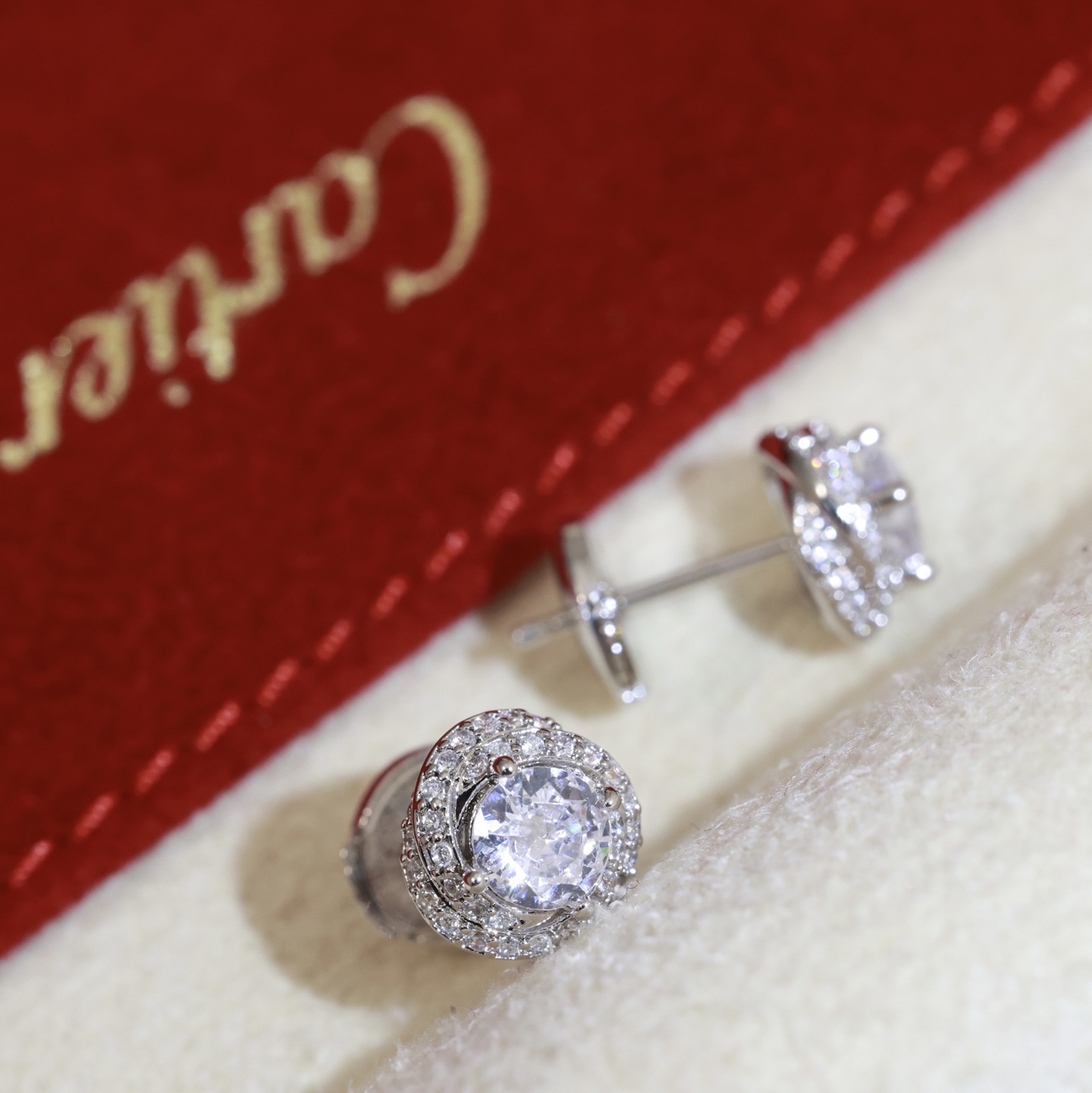 CTEV046 18k TRINITY WHITE GOLD EARRINGS, CLASSIC MODEL, FULL-PAVED - ccjewelryacc