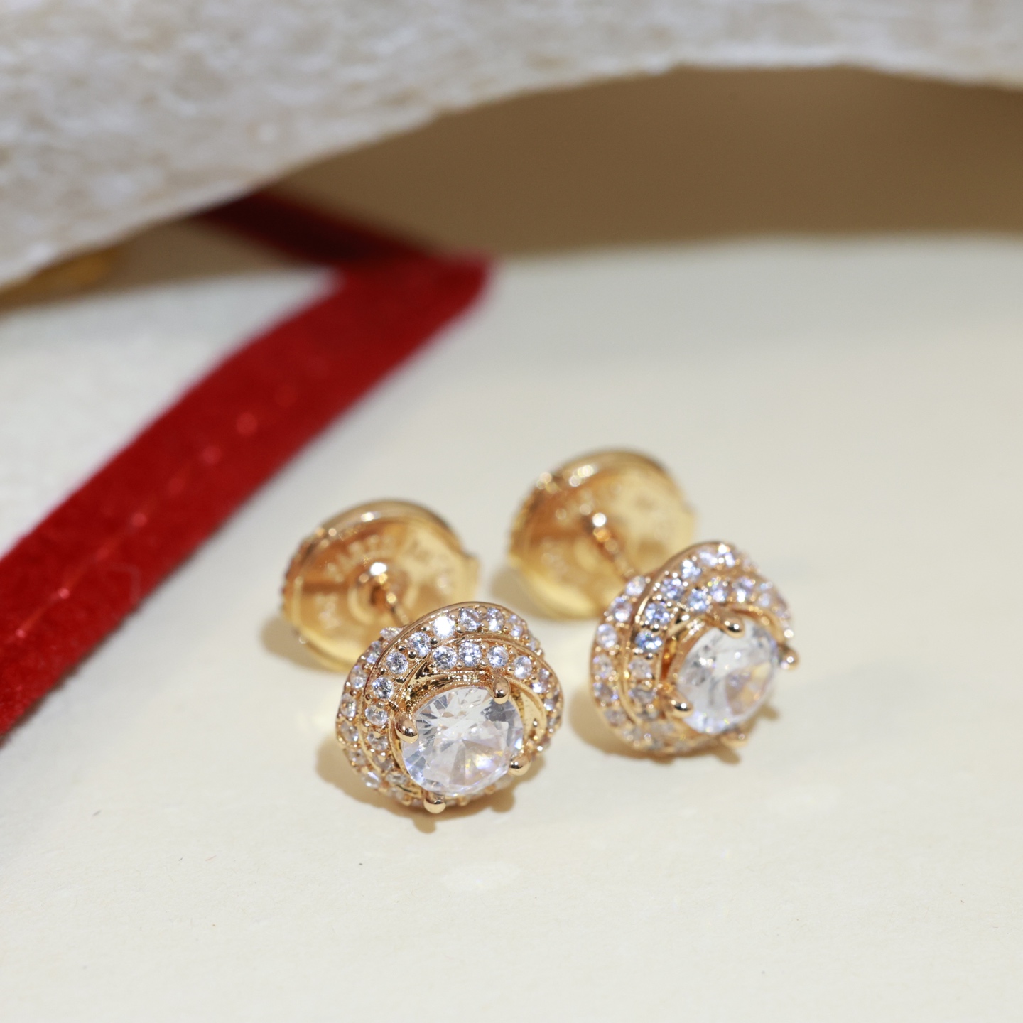 CTEV046 18k TRINITY WHITE GOLD EARRINGS, CLASSIC MODEL, FULL-PAVED - ccjewelryacc