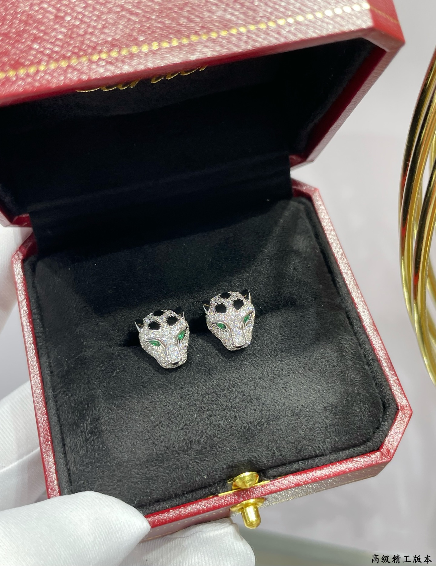 CTEV058 18K White Gold Panthère de Cartier stud earrings, paved - ccjewelryacc