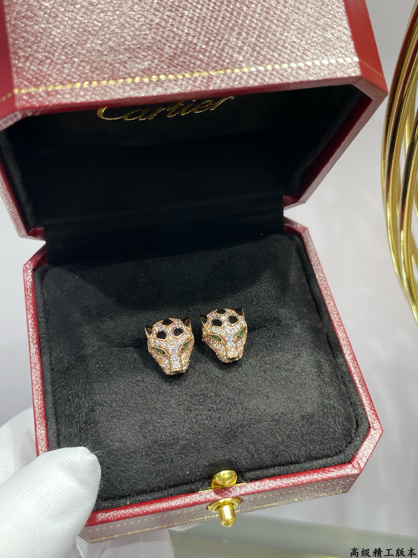 CTEV058 18K White Gold Panthère de Cartier stud earrings, paved - ccjewelryacc