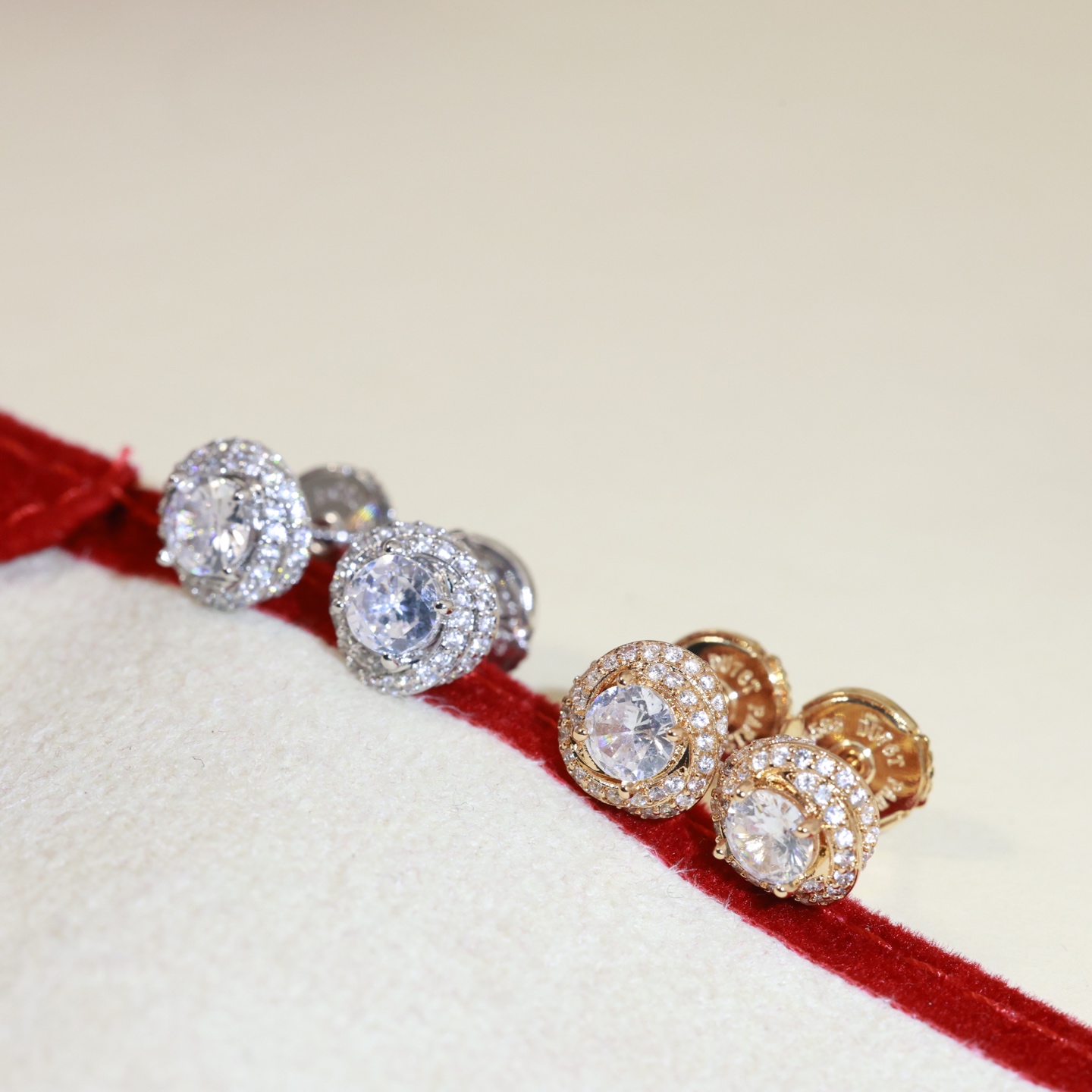 CTEV046 18k TRINITY WHITE GOLD EARRINGS, CLASSIC MODEL, FULL-PAVED - ccjewelryacc