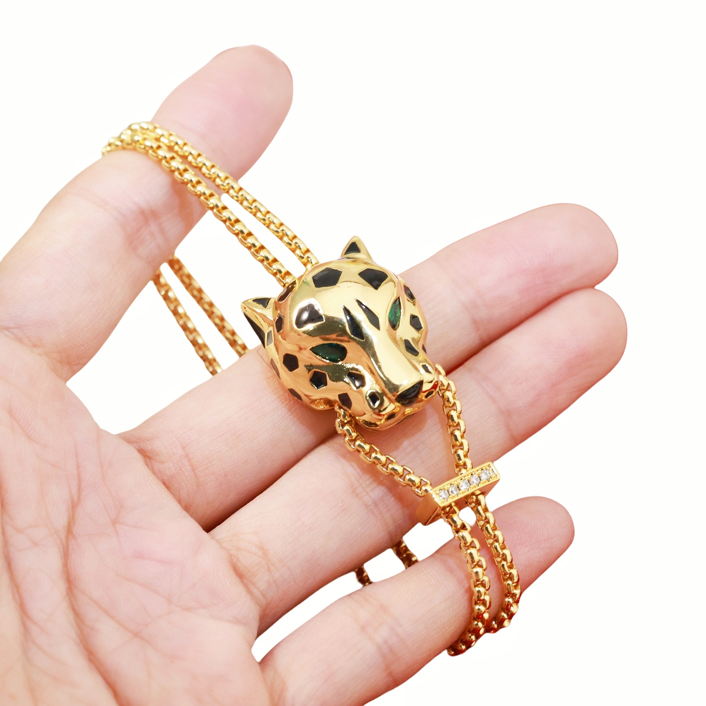 CTSV040 18k Gold Panthère de Cartier bracelet, on chain, diamonds - ccjewelryacc