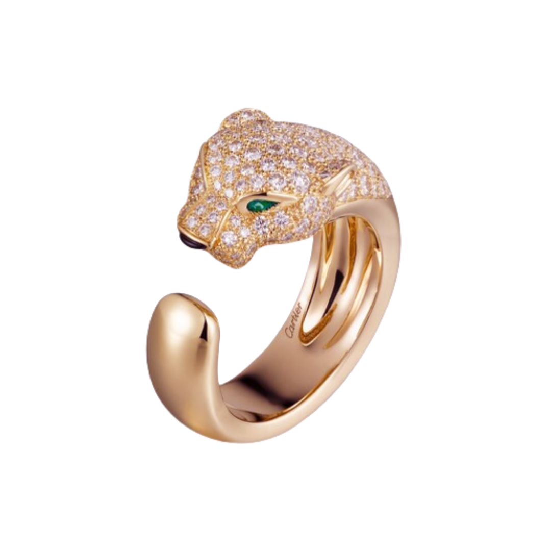 CTR015 18K Panthère de Cartier ring, medium model, half-paved - ccjewelryacc