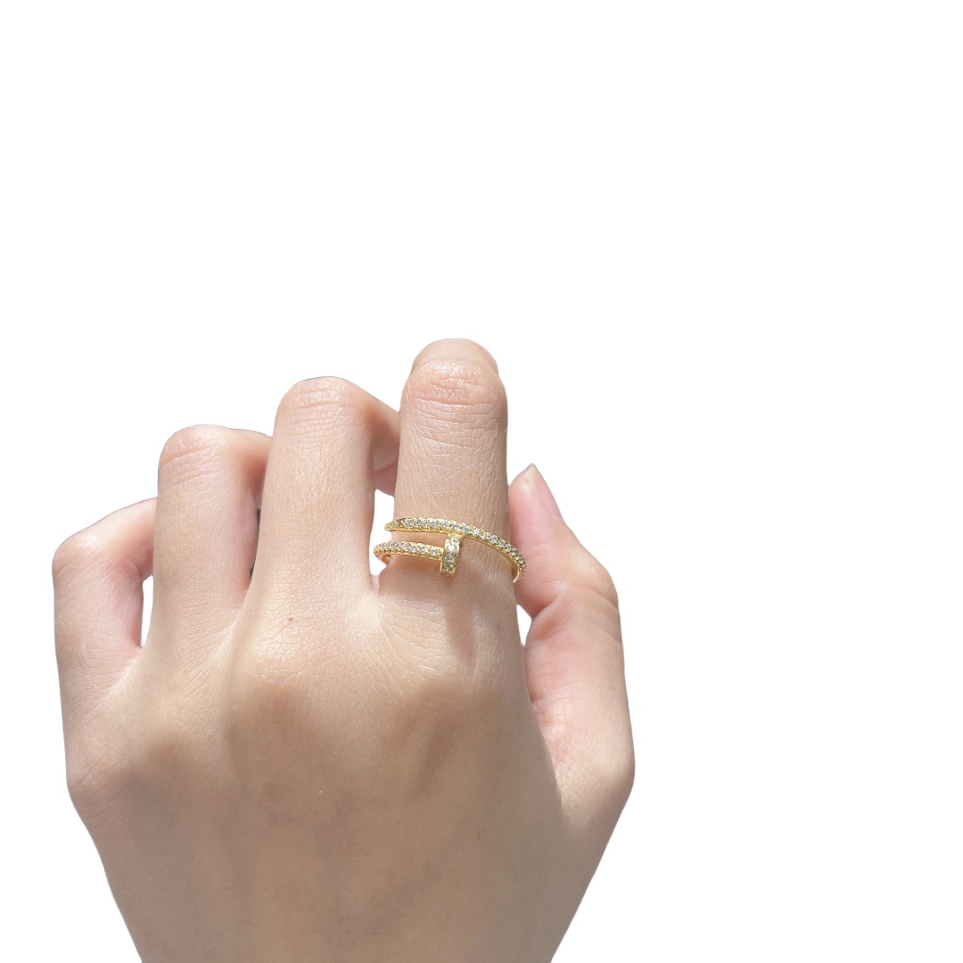 CTR006 18k Juste un Clou ring, small model, half-paved S925 Sterling silver - ccjewelryacc