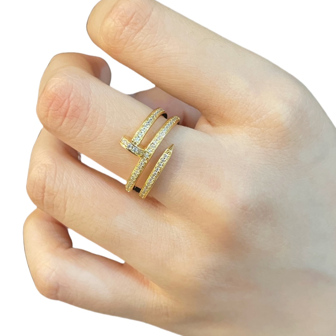 CTR001 18k Juste un Clou ring, double, half-paved - ccjewelryacc