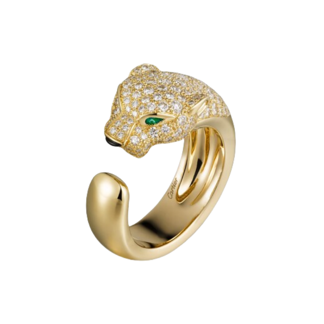 CTR015 18K Panthère de Cartier ring, medium model, half-paved - ccjewelryacc