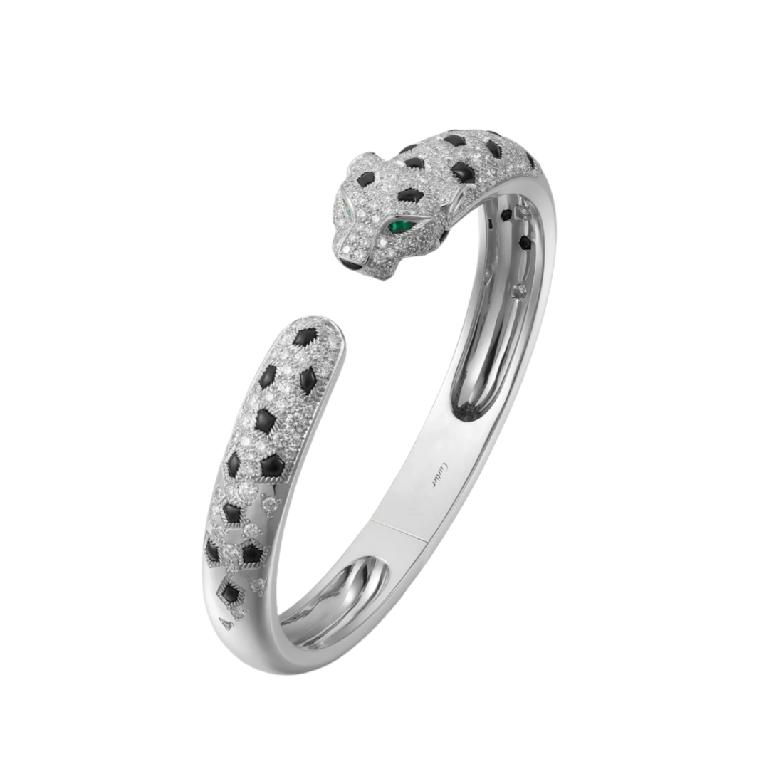 CTSV042 18k White Gold Panthère de Cartier bracelet, medium model, semi-paved - ccjewelryacc