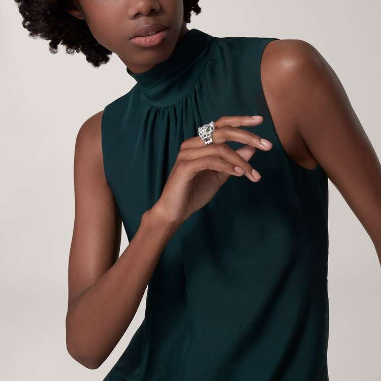 CTR014 18k White Gold Panthère de Cartier ring, paved - ccjewelryacc