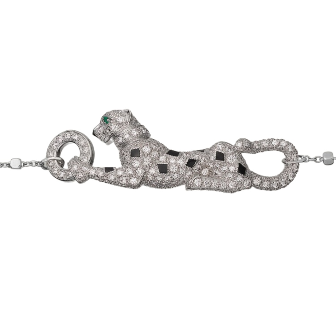 CTSV043 18k Gold Panthère de Cartier bracelet, on chain, half-paved - ccjewelryacc